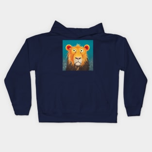 Quirky Surprised Lion Illustration on a Turquoise Background. Great kids room decoration Kids Hoodie